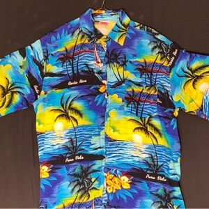 Pura Vida Men’s M Tropical Blue Hawaiian Shirt